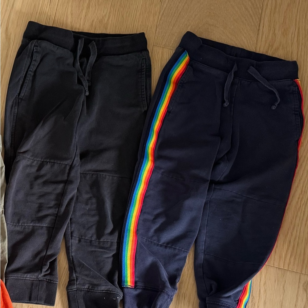 Kids Black and Navy Joggers with Rainbow Stripe